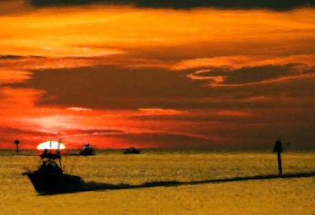 2009-1115-ComingHomeAtSunset4-3rdBoat-13X19-Chalk-BristleBrush-CWR