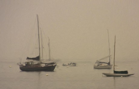 2011-0915-SoWestHarborBoatsFog-11X17-SmeryOilBristleBrush-CWR